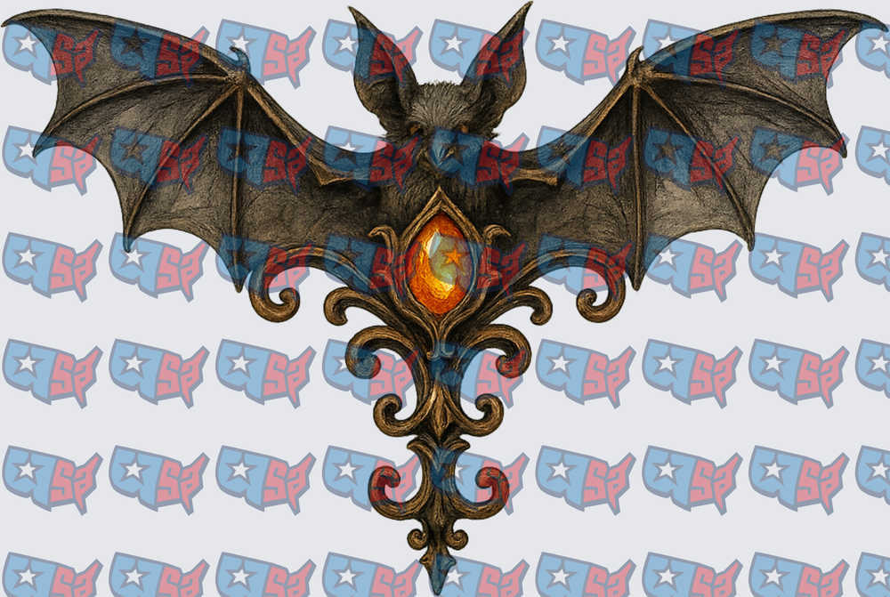 Gothic Bat With Ornate Golden Gemstone Brooch (DTF)