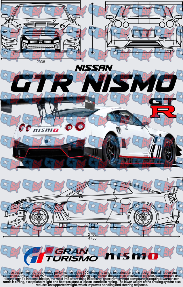 Nissan GTR Nismo Gran Turismo Blueprint Multi-View (DTF)