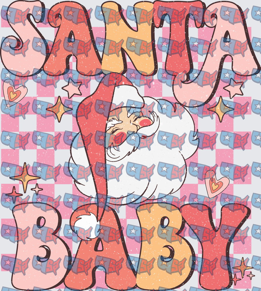 Santa Baby Retro Groovy Checkered Holiday (DTF)