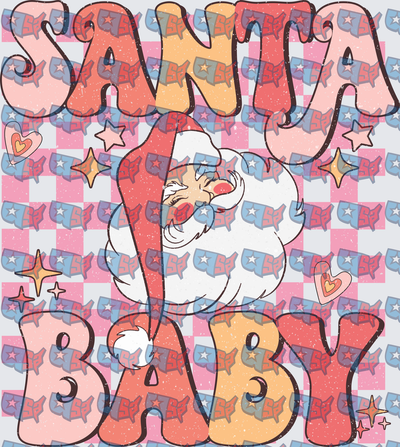 Santa Baby Retro Groovy Checkered Holiday (DTF)