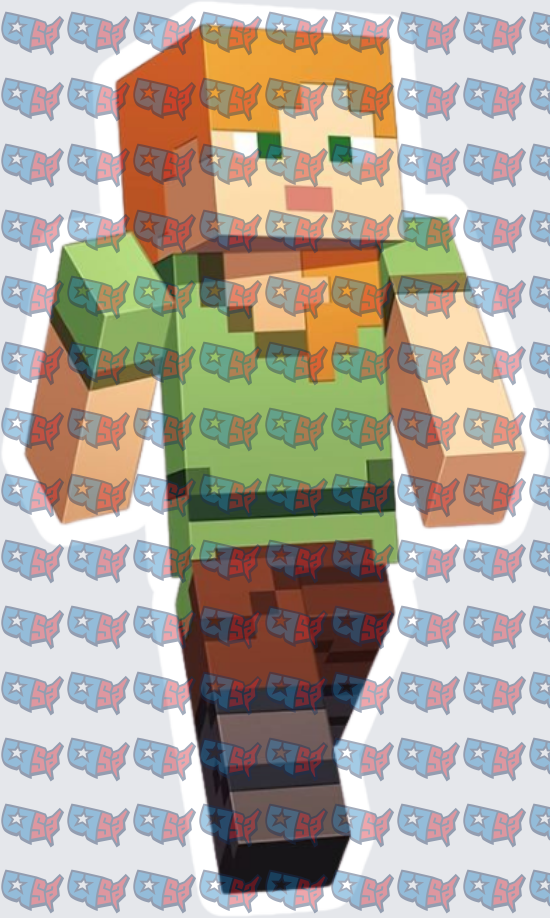 Blocky Female Gamer Character Green Shirt Orange Hair (DTF)