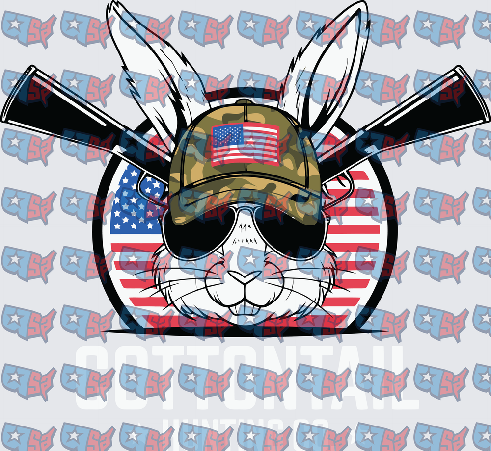 Patriotic Bunny Camo Hat Crossed Rifles American Flag (DTF)
