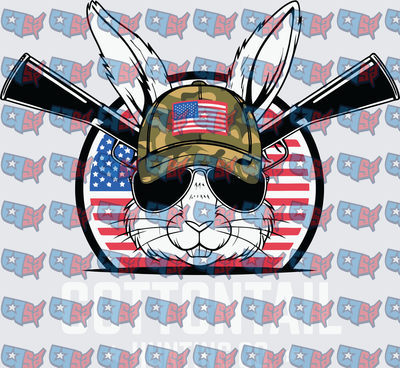 Patriotic Bunny Camo Hat Crossed Rifles American Flag (DTF)