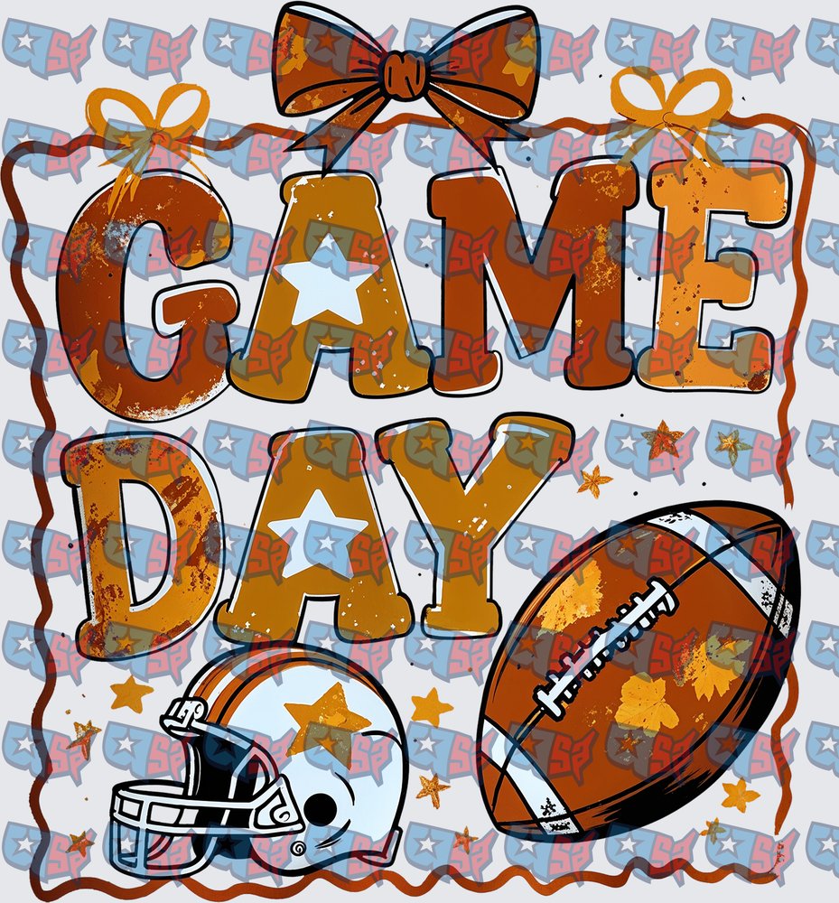 Game Day Football Helmet Bow Distressed Design (DTF)