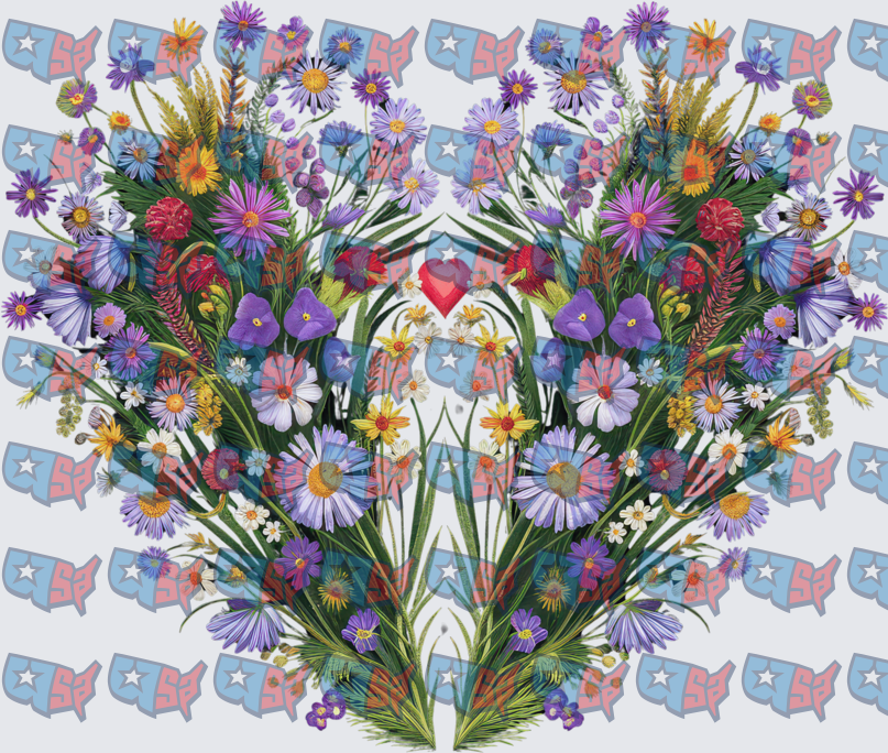 Wildflower Heart Bouquet Mirrored Floral Arrangement (DTF)