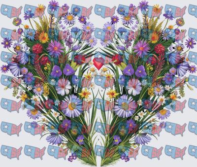 Wildflower Heart Bouquet Mirrored Floral Arrangement (DTF)