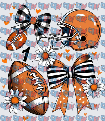 Orange Football Helmet Bows Daisies Coquette Bundle (DTF)