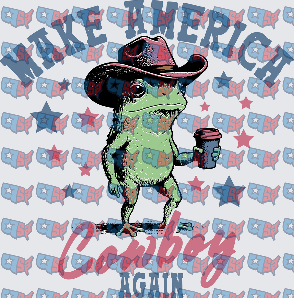 Make America Cowboy Again Frog With Coffee (DTF)