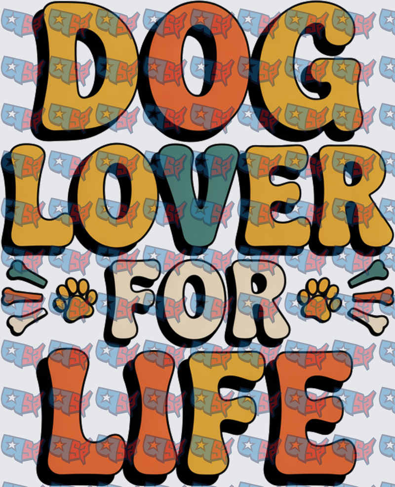 Dog Lover For Life Retro Paw Print Bold Typography (DTF)