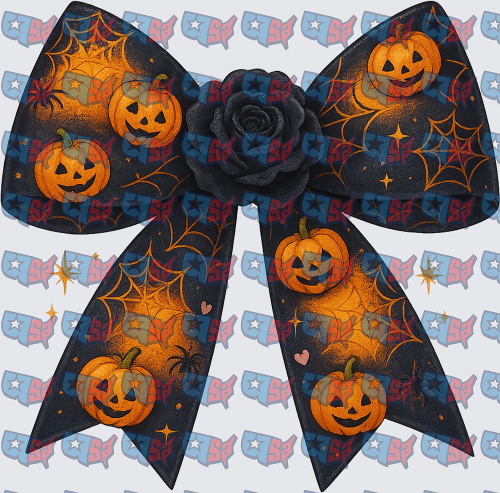 Halloween Jack-O-Lantern Bow with Black Rose (DTF)
