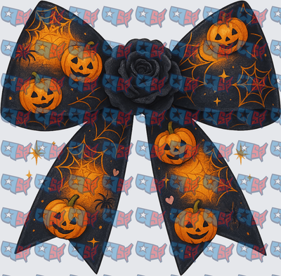 Halloween Jack-O-Lantern Bow with Black Rose (DTF)