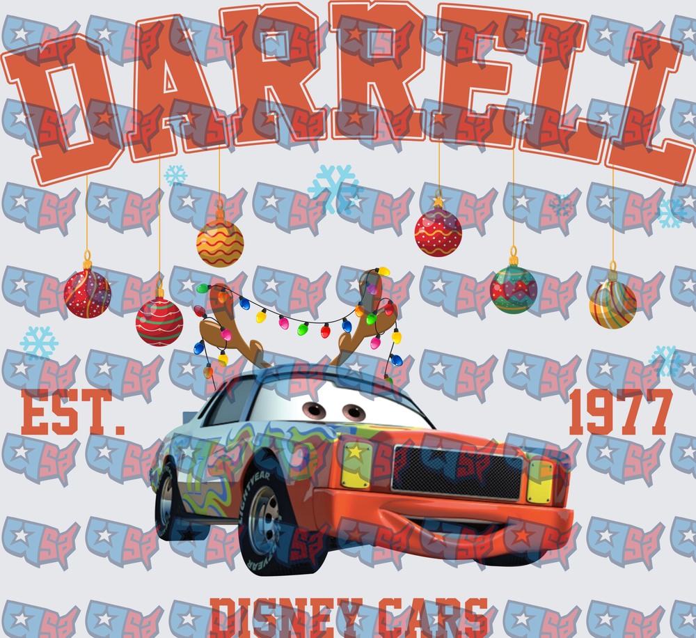 Darrell Animated Race Car Christmas Reindeer Antlers Est 1977 (DTF)