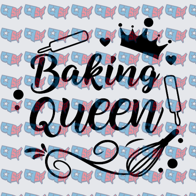 Baking Queen Crown Whisk Rolling Pin Script (DTF)