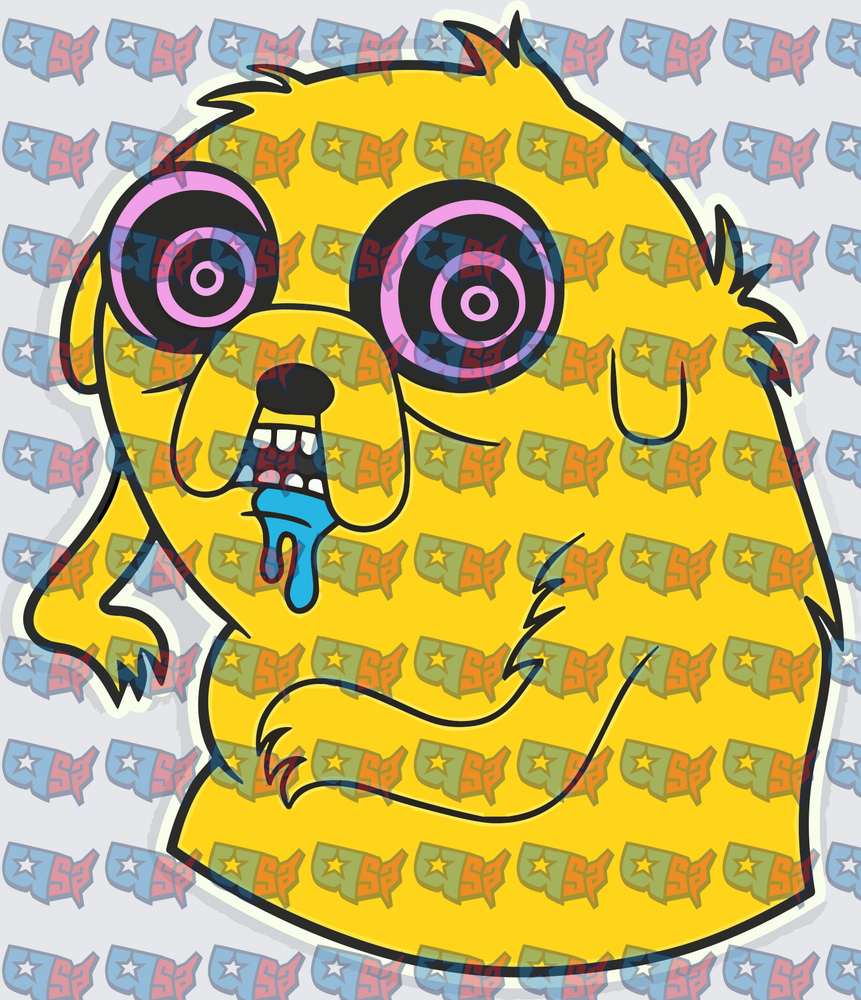 Trippy Yellow Magic Dog Drooling Spiral Eyes (DTF)
