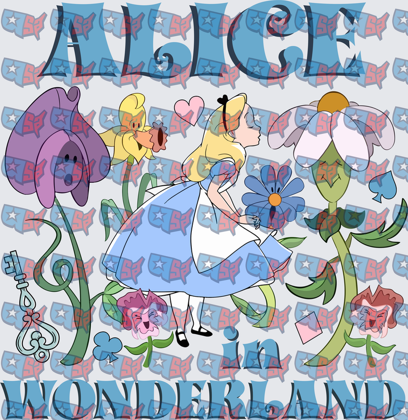 Alice In Wonderland Talking Flowers Retro Cartoon Design (DTF)