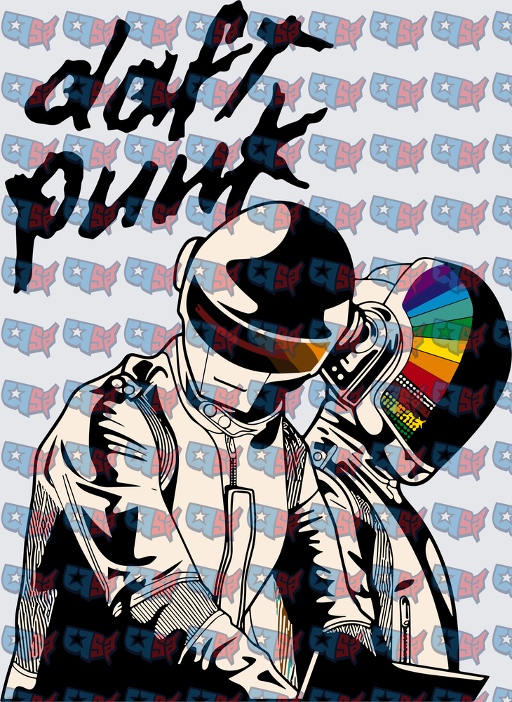 Daft Punk Duo Helmet Comic Art Design (DTF)