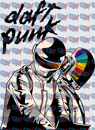 Daft Punk Duo Helmet Comic Art Design (DTF)