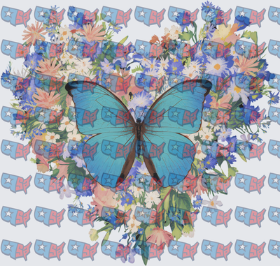 Blue Morpho Butterfly Wildflower Heart Bouquet (DTF)