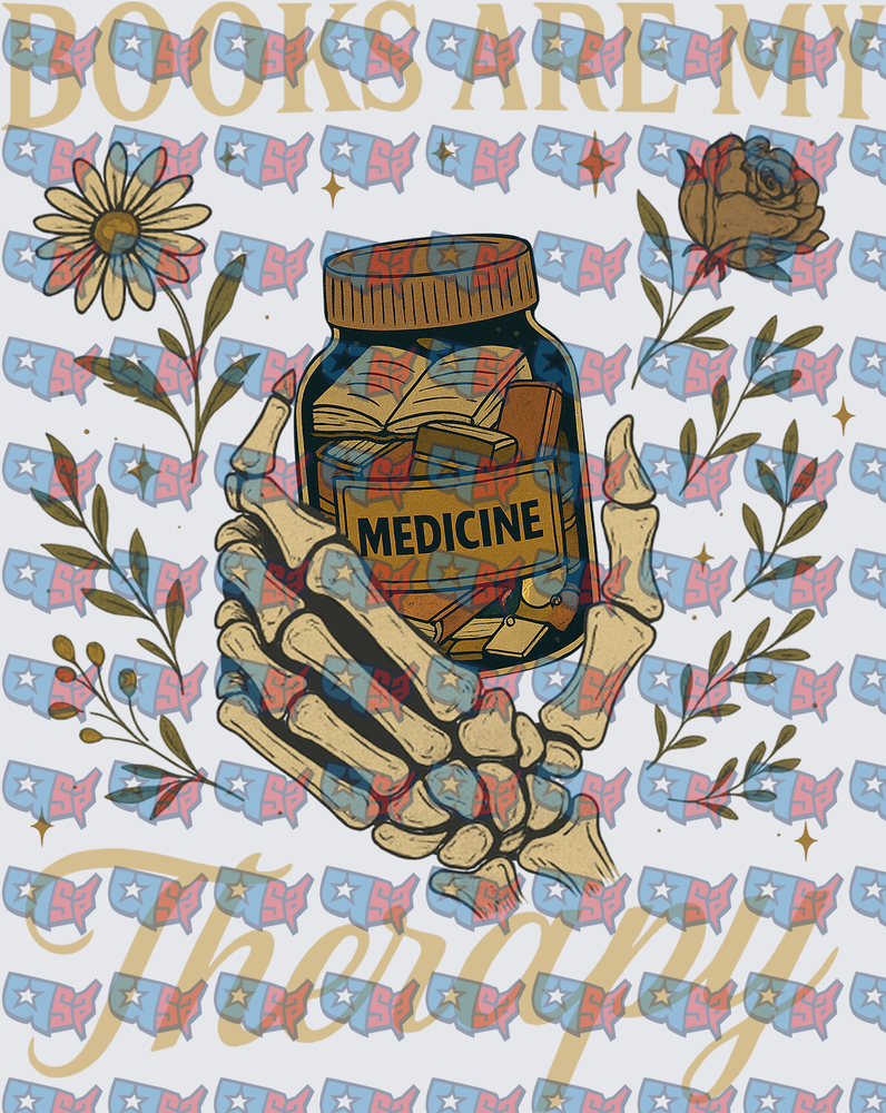 Books Are My Therapy Skeleton Hands Medicine Jar (DTF)