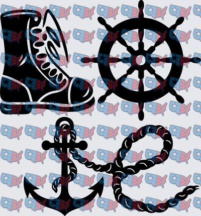 Nautical Boot Ship Wheel Anchor Rope Set (DTF)