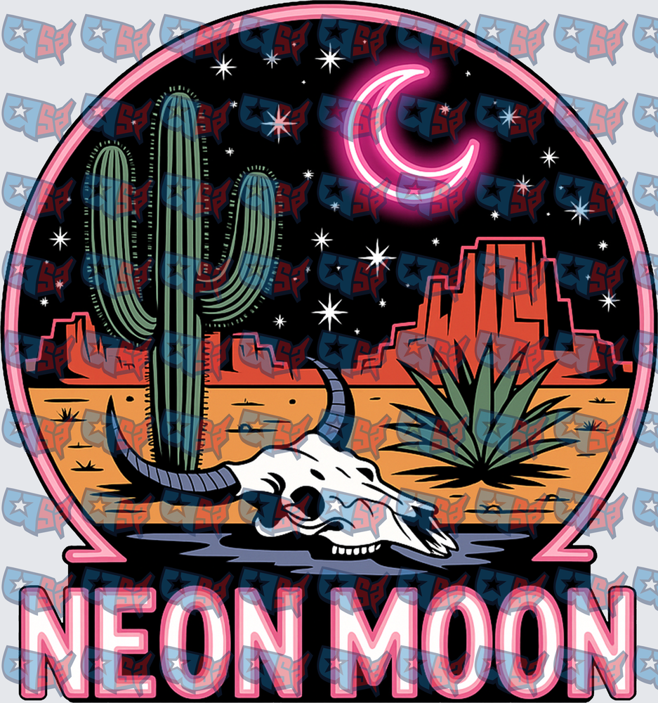 Neon Moon Western Desert Skull Night Scene (DTF)