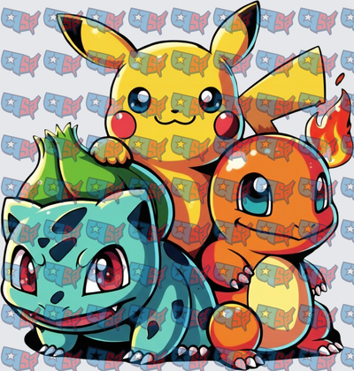 Pikachu Bulbasaur Charmander Cute Trio Group (DTF)