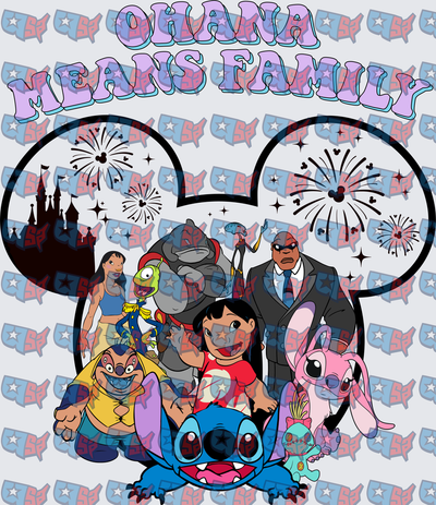 Ohana Means Family Blue Alien Character Group Mickey Ears (DTF)