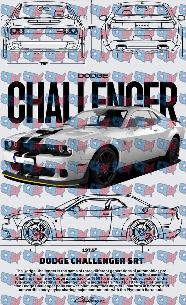 Dodge Challenger SRT Blueprint Spec Sheet Design (DTF)