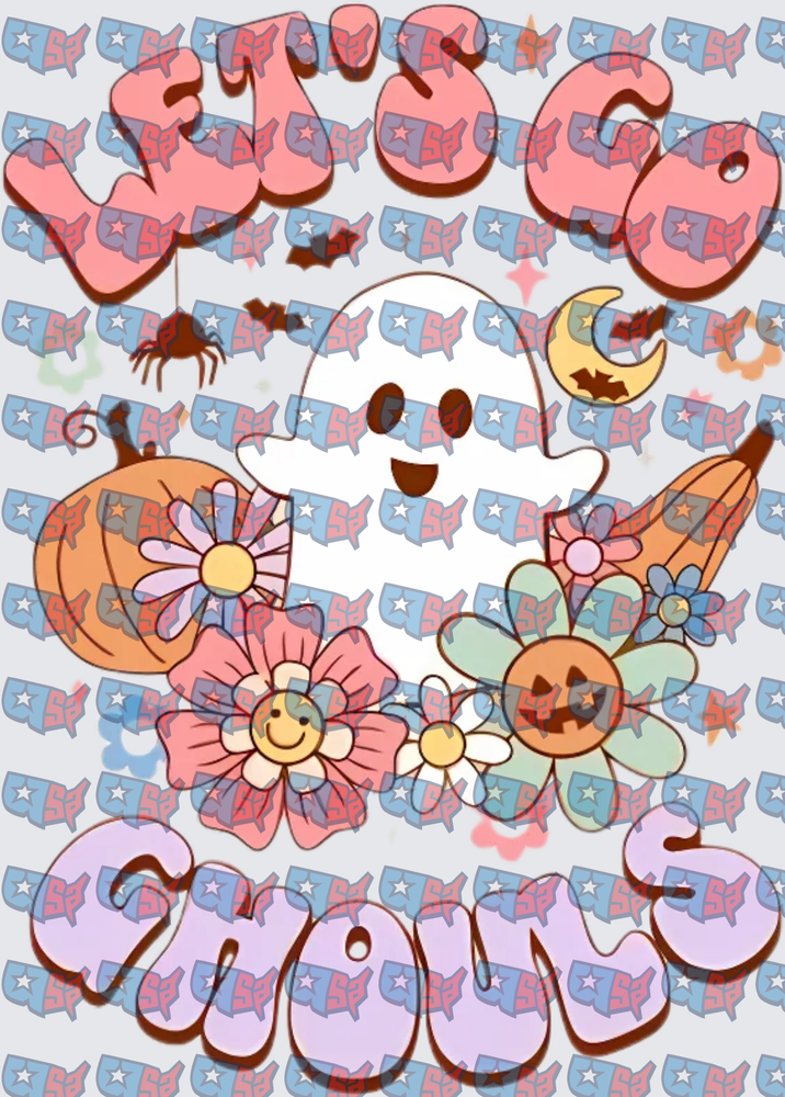 Let's Go Ghouls Retro Halloween Ghost Floral (DTF)