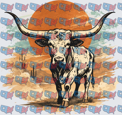 Patriotic Longhorn Bull Desert Sunset Western (DTF)