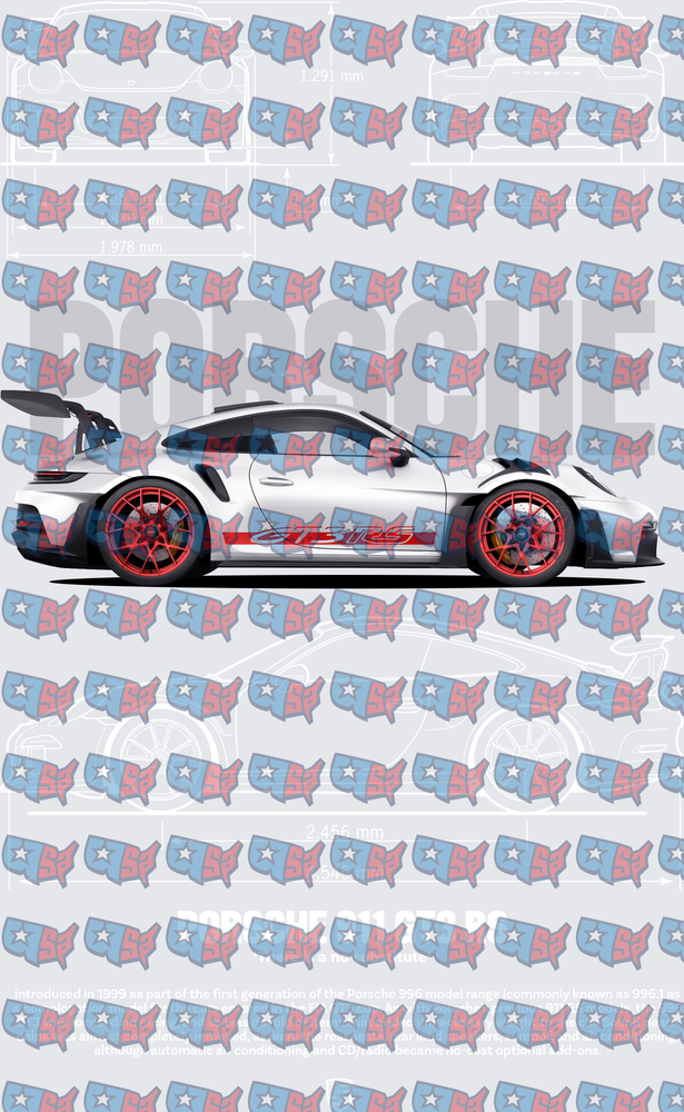 White Sports Car Red Wheels Side Profile Blueprint (DTF)