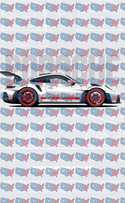 White Sports Car Red Wheels Side Profile Blueprint (DTF)