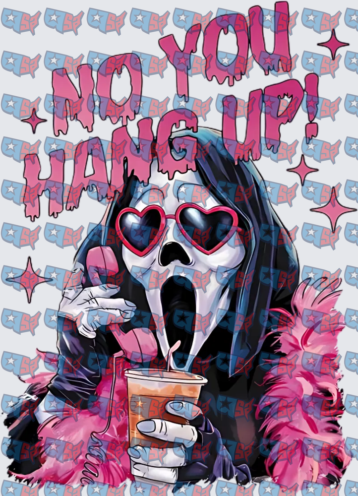 No You Hang Up Ghost Face Heart Sunglasses Iced Coffee (DTF)