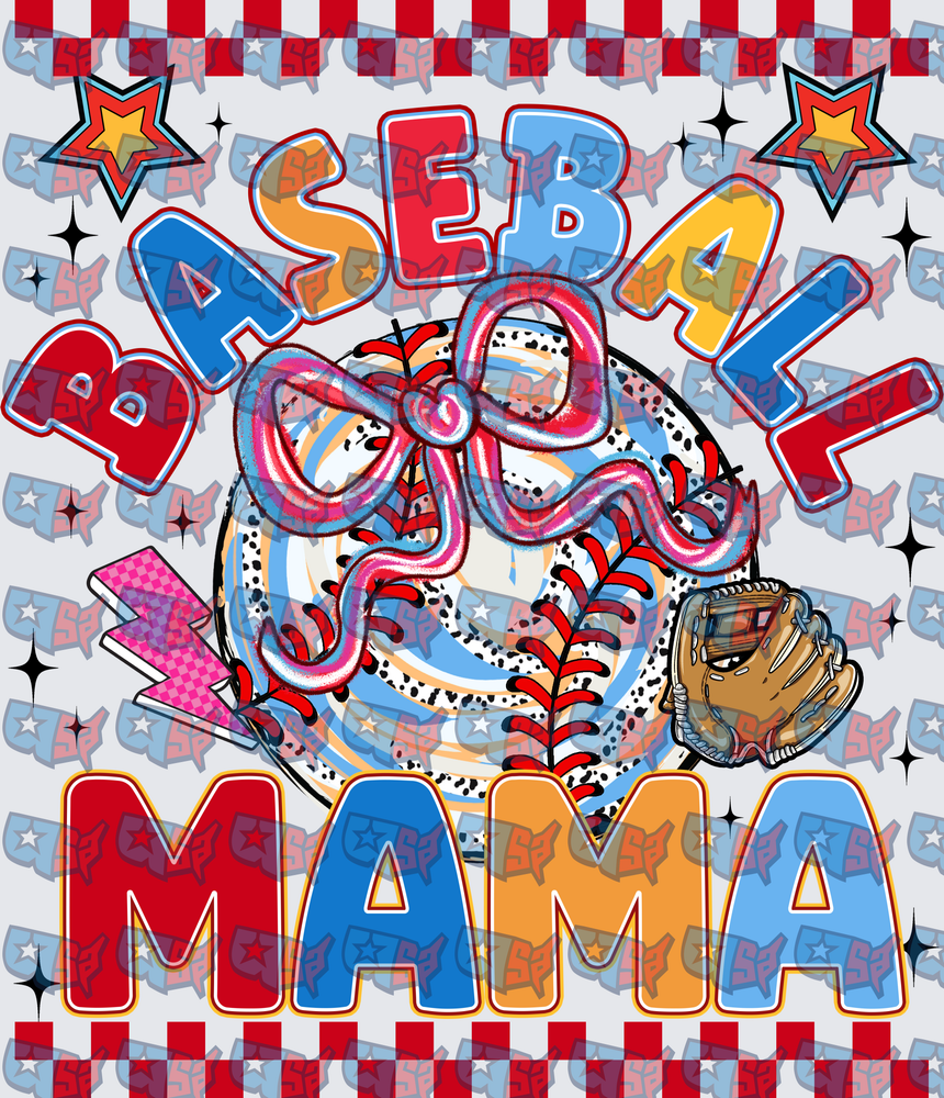 Baseball Mama Retro Bow Glove Graphic (DTF)