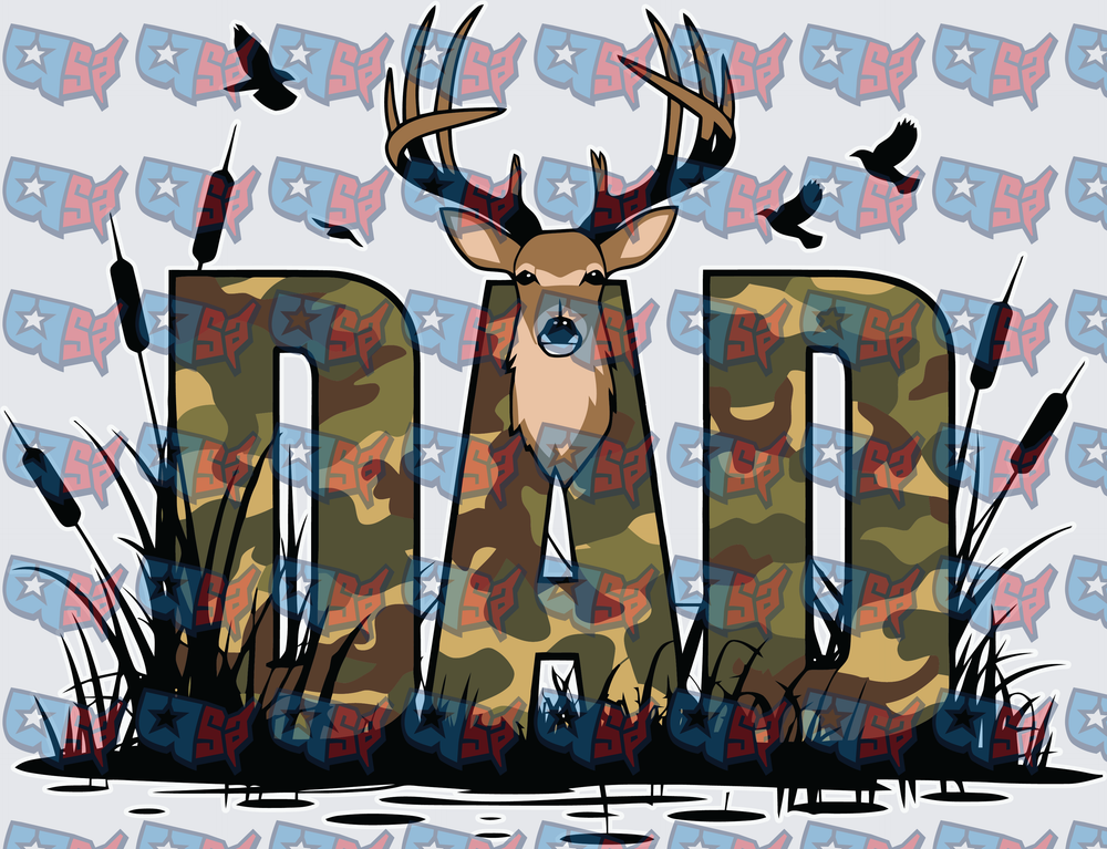 Camo DAD Buck Deer Cattails Birds Design (DTF)
