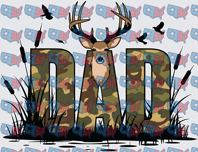 Camo DAD Buck Deer Cattails Birds Design (DTF)