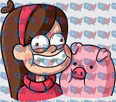 Smiling Girl With Pink Pig Cartoon Portrait (DTF)