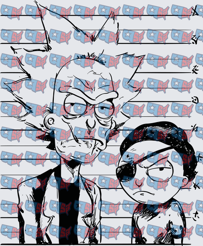 Crazy Mad Scientist and Young Boy Mugshot Sketch (DTF)