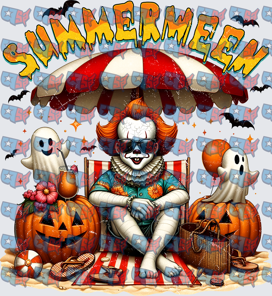 Summermeen Evil Clown Beach Halloween Scene (DTF)