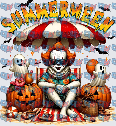 Summermeen Evil Clown Beach Halloween Scene (DTF)