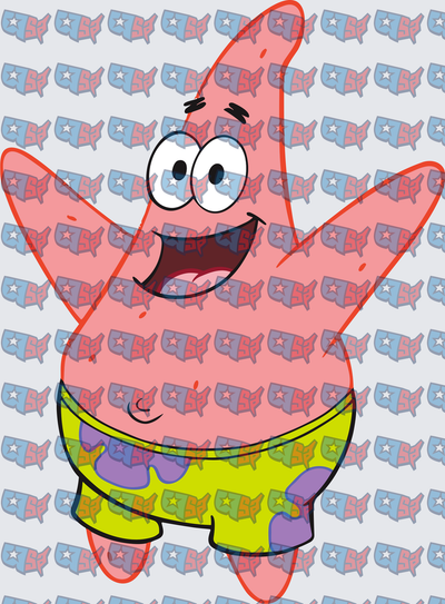 Happy Pink Starfish Character In Colorful Shorts (DTF)