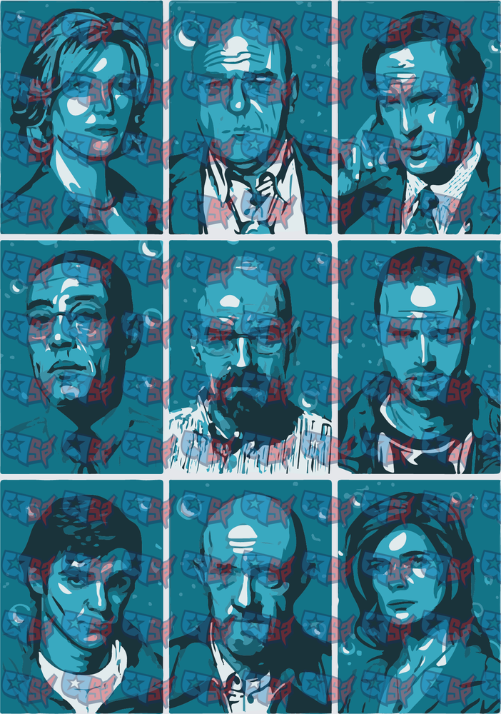 Nine Character Teal Pop Art Portrait Grid (DTF)