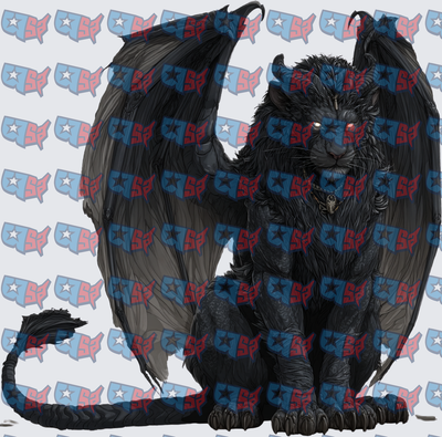 Dark Winged Panther Fantasy Beast With Horns (DTF)