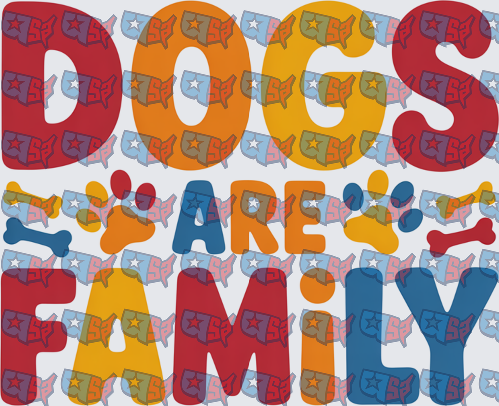 Dogs Are Family Bold Colorful Paw Print Typography (DTF)