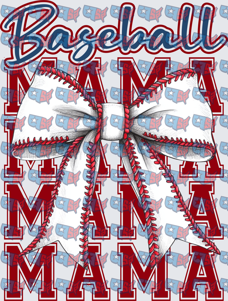 Baseball Mama Stacked Letters With Bow (DTF)