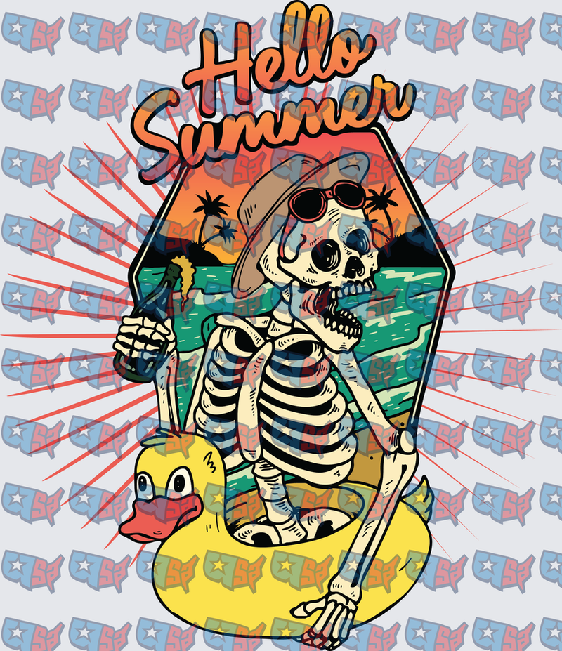 Hello Summer Skeleton Duck Float Beach Vibes (DTF)