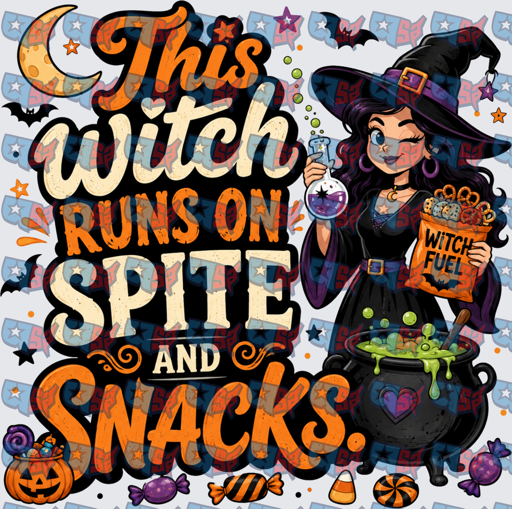 This Witch Runs On Spite And Snacks Halloween (DTF)