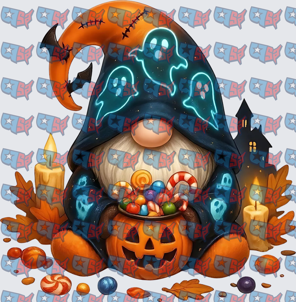 Halloween Gnome Holding Jack-O-Lantern Candy Bucket (DTF)