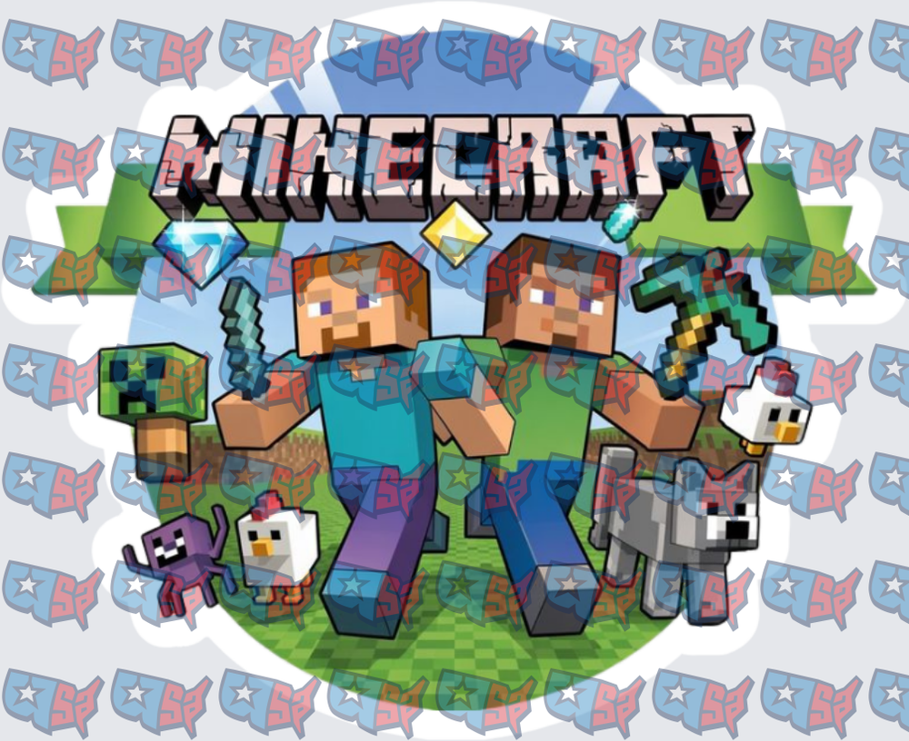 Minecraft Steve Alex Characters with Diamond Sword Pickaxe (DTF)