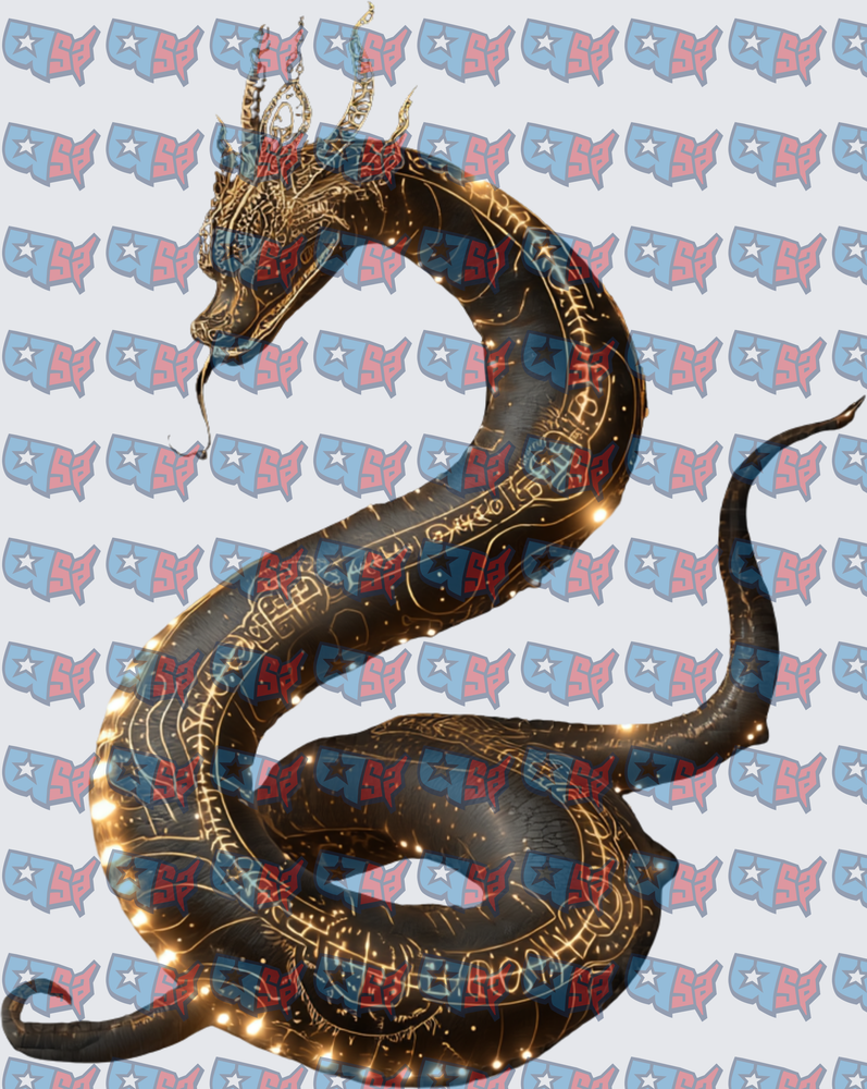 Mystical Dark Serpent Dragon With Golden Runes (DTF)